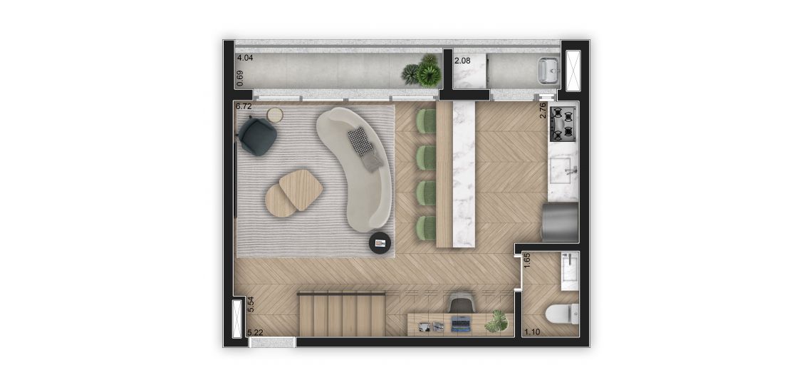 Planta 91m² - Duplex Inferior 2 Suítes