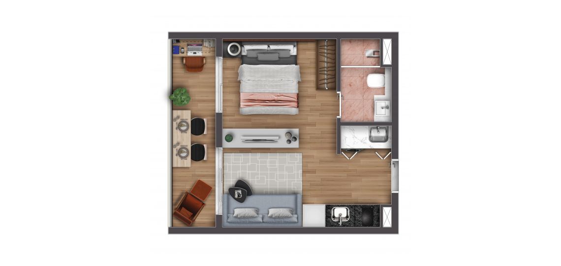 Planta Tipo - 1 Dormitório com Varanda